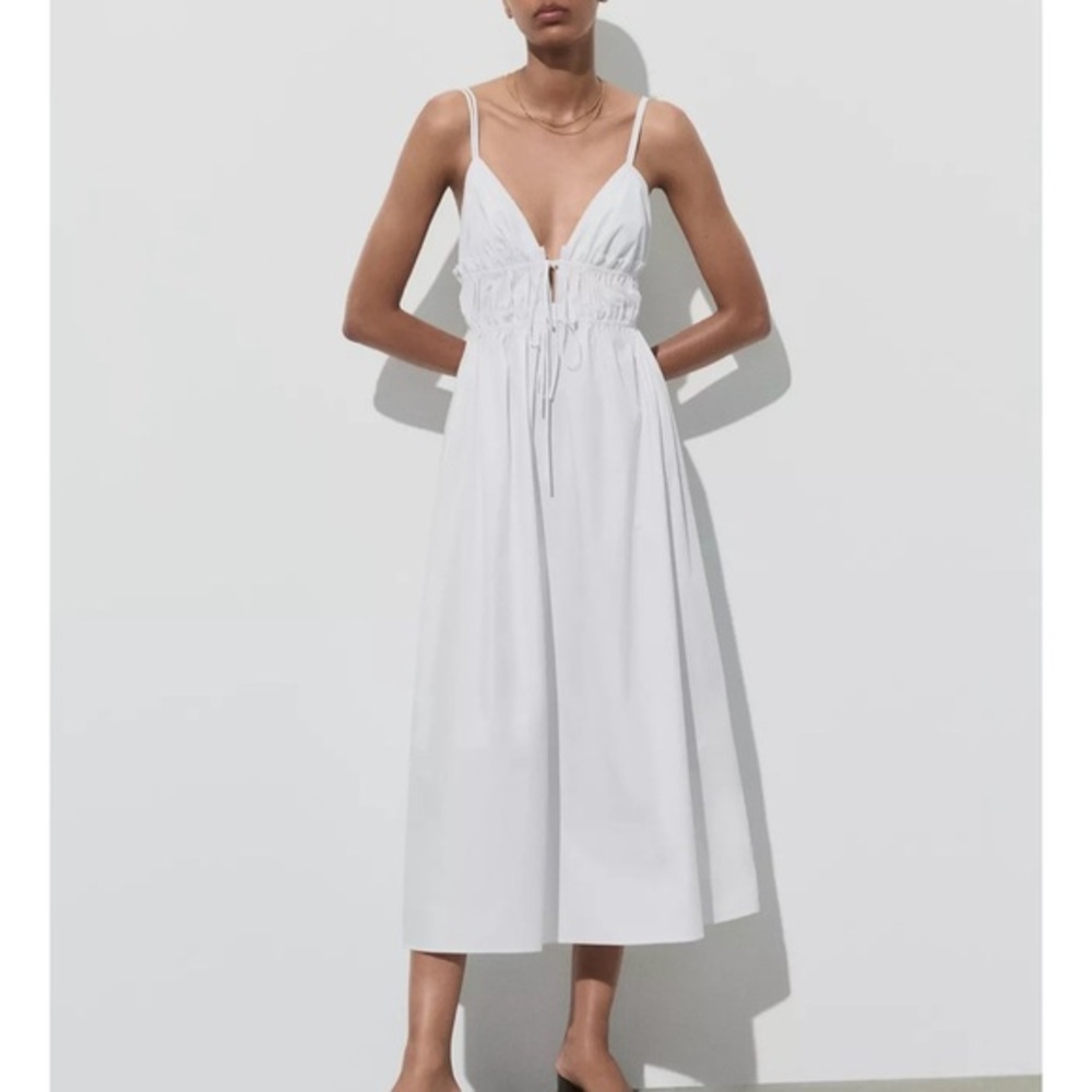 Zara White Poplin Midi Dress with Straps Extra Large